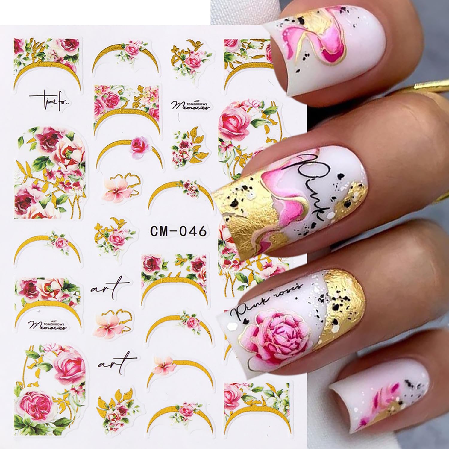8 Sheets Flower Nail Art Sticker 3D Self-Adhesive Nails Stickers Floral Butterfly Nail Art Decals Holographic Blossom Decal for Women Hot Stamping French Manicure Stickers DIY Nail Supplies-BrightBean Baby