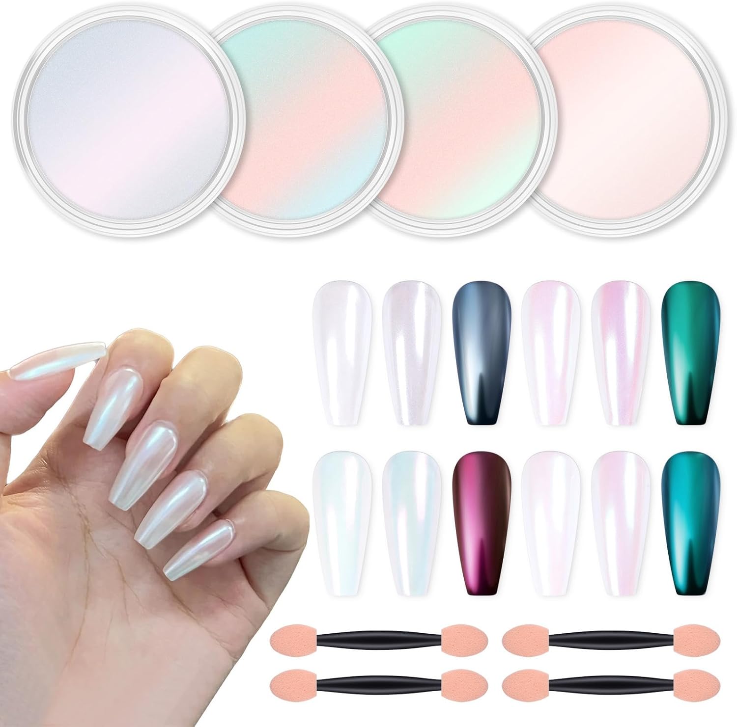 Artdone Chrome Nail Powder Metallic Mirror Glitter Effect Pigment Iridescent Aurora Mermaid Pearl Dust Kit for Gel Polish Nail Art Decoration, Resin Craft Arylic Powder-BrightBean Baby