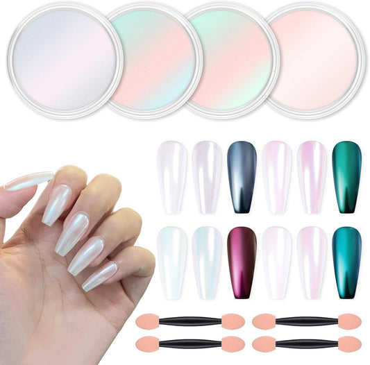 Artdone Chrome Nail Powder Metallic Mirror Glitter Effect Pigment Iridescent Aurora Mermaid Pearl Dust Kit for Gel Polish Nail Art Decoration, Resin Craft Arylic Powder-BrightBean Baby
