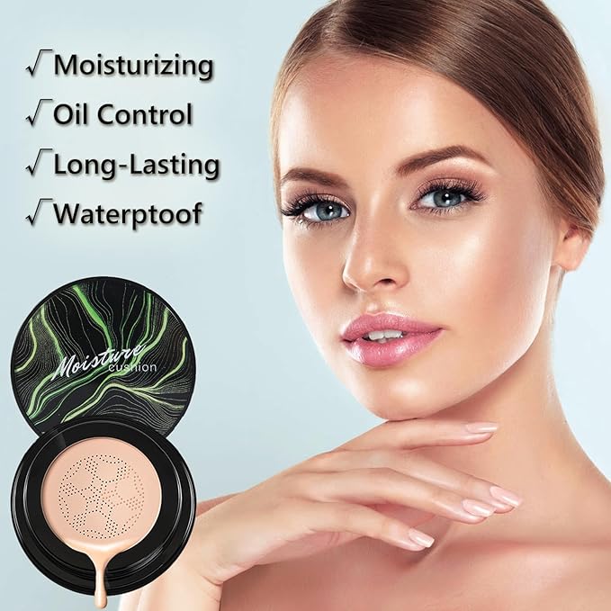 2PCS Mushroom Head Air Cushion CC Cream Foundation,Moisturizing Mushroom Head Foundation BB Cream Makeup Foundation Matte Concealer Full Coverage Long-lasting Oil Control (Natural)-BrightBean Baby