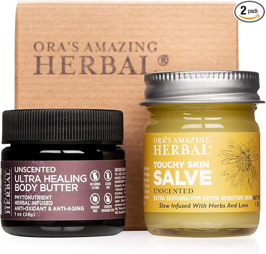 Ora's Amazing Herbal, Eczema Relief, Touchy Skin Salve, Ultra Healing Body Butter, Eczema Cream, Eczema Balm, Herbal Salve, Travel Size, 1oz each-BrightBean Baby