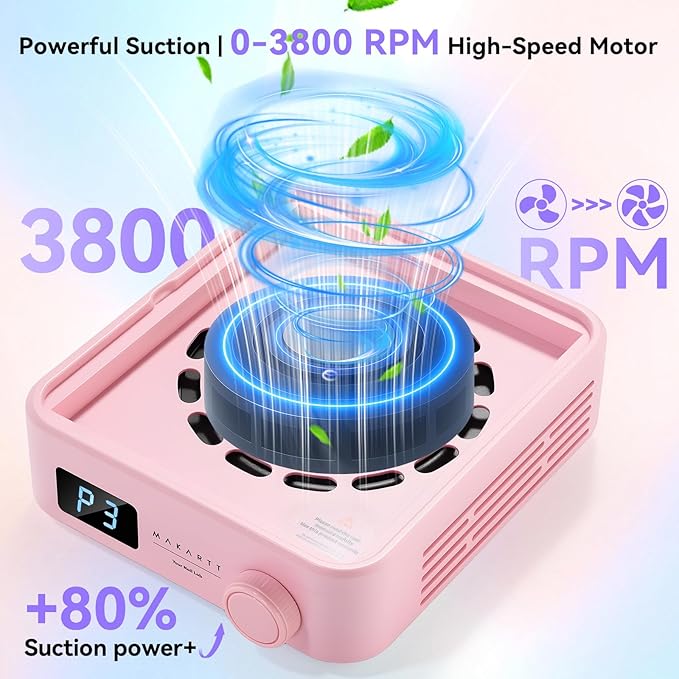 Makartt Professional Nail Dust Collector – Powerful Dust Collector Nail Tech Quite Suction Machine for Acrylic Nails Manicure & Pedicure Salon & Home Use Includes 10pcs Filters & Dust Brush Pink-BrightBean Baby