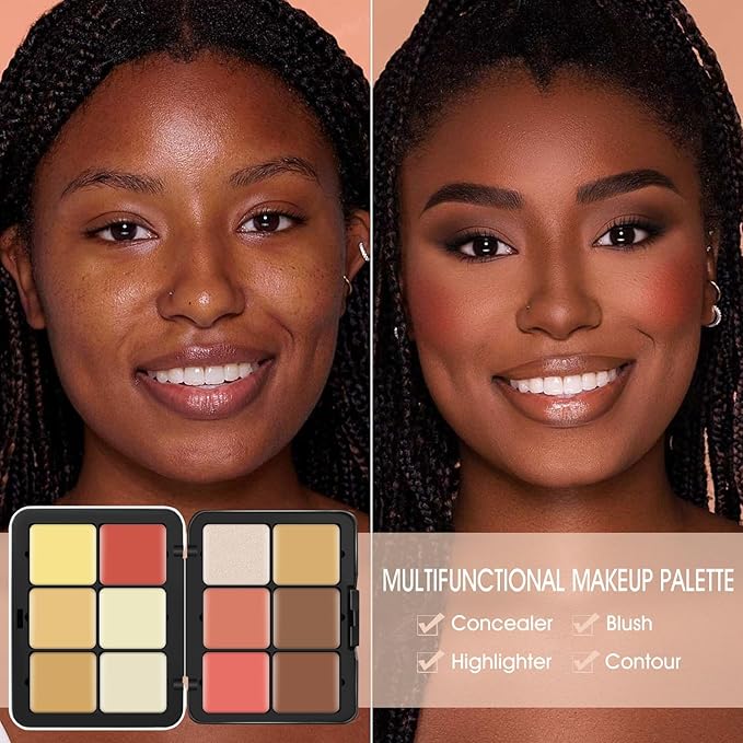 12 Colors Cream [Blush+Contour+Concealer+Highlighter] Makeup Palette for Cheeks - Multi-functional Makeup Palette with Brush, Natural Matte Long Wearing, Waterproof Face Makeup Palette (#05)-BrightBean Baby