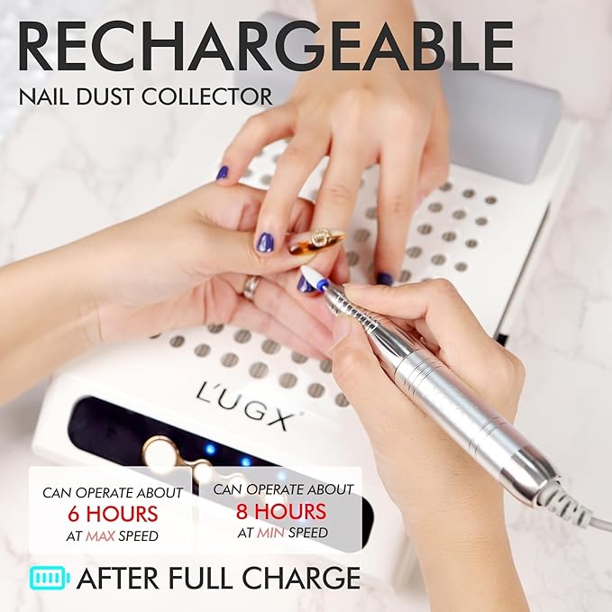 L'UGX Rechargeable Nail Dust Collector with 2 Reusable Filters, Professional 70W Nail Extractor Vacuum Acrylic Nail Dust Cleaner, Perfect for Home Salon Use, Low Noise-BrightBean Baby