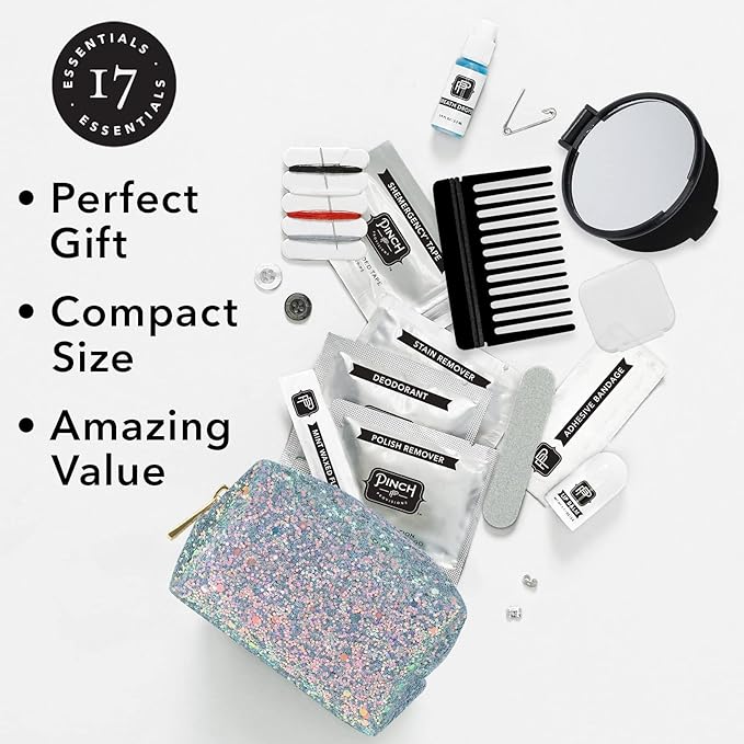 Pinch Provisions Moonstone Glitter Minimergency Kit, includes 17 Travel-Sized Cosmetic Essentials, Convenient for Purses, Emergency Beauty Accessories, Gifts for Holiday’s & Birthday’s-BrightBean Baby