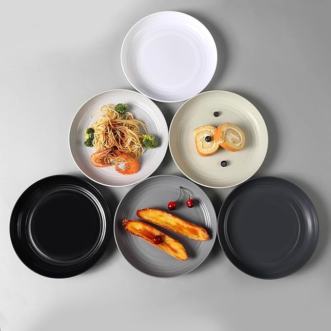12 Pcs Unbreakable Deep Dinner Plates Set, 10 inch Reusable Plastic Wheat Straw Plates, Microwave and Dishwasher Safe Plate for Kitchen, Lightweight Plate for Dessert, BPA Free, 6 Colors