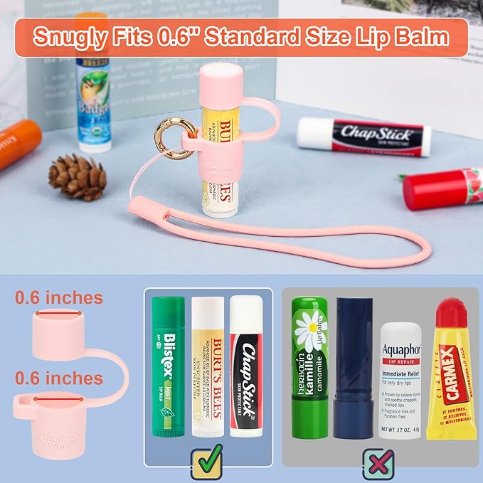 Desing Wish Silicone Lip Balm Holder with Cap Cover Portable Chapstick Holder Keychain Sleeve Lip Balm Key Chain with Key Ring and Wrist Strap Lanyard - Pink-BrightBean Baby