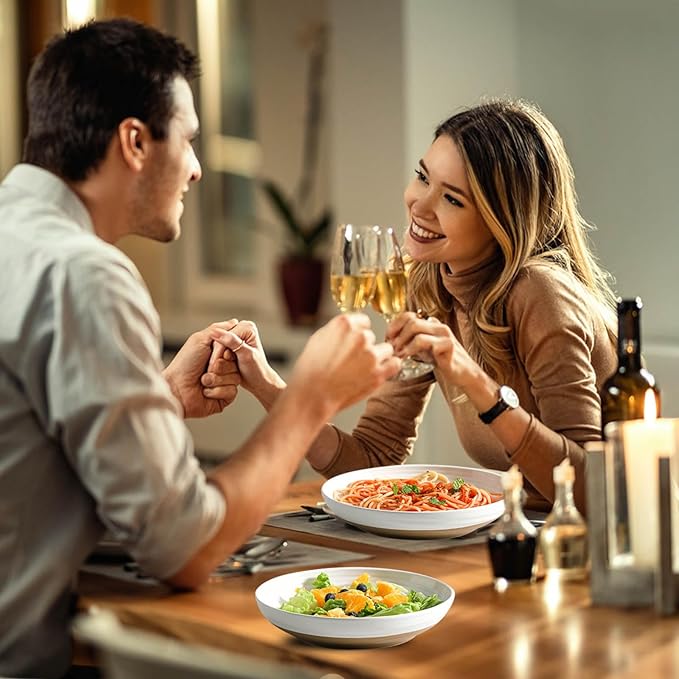 Hasense Pasta Bowls Set of 4, 8.7 Inch Ceramic Serving Bowls for Entertaining, 32 Oz Stackable Bowl Set for Soup, Pasta, Salad - Dishwasher & Microwave Safe, White