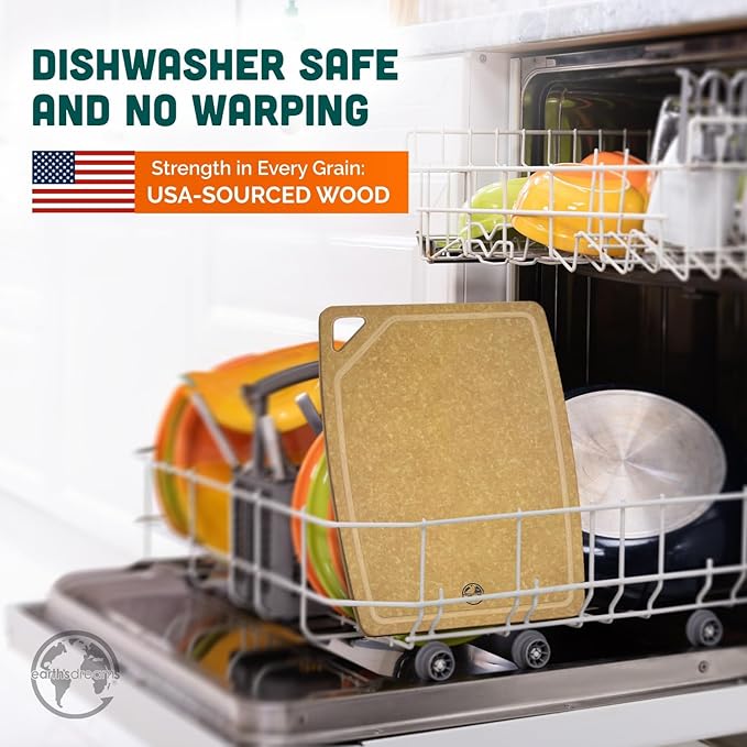 Earth’s Dreams Wood Cutting Board Set 3-Piece: Small, Large & Extra Large - Charcuterie Board, Non-Plastic, Non-Toxic, Heavy-Duty, Dishwasher Safe (Tan/Juice)