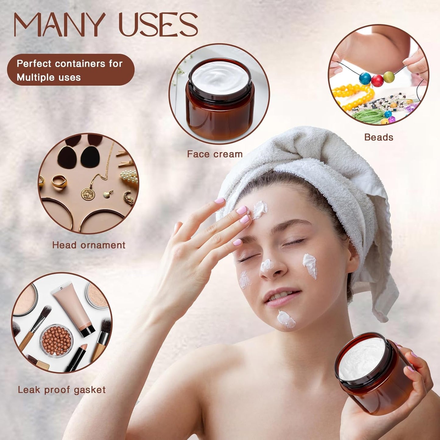 SATINIOR 100 Pcs Plastic Jars with Lids Small Containers Lids Wide Mouth Small Plastic Containers for Lotion Cream Rhinestones Body Butters Travel Storage(2 oz,Amber)-BrightBean Baby