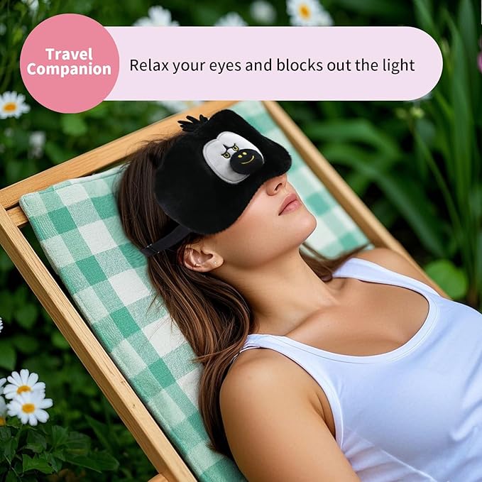 PERFECTSIGHT Sleep Eye Masks, Cute Plush Sleep Eye Cover Lightweight Adjustable Eyeshade Faux Fur Mask Cover for Women Men Sleep Travel Nap, Orang-BrightBean Baby