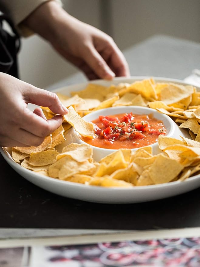 LAUCHUH Porcelain Chip and Dip Serving Set Divided Serving Trays Appetizers and Cheeses Serving Platter Compartment Dish for Thanksgiving, Christmas, Snack, Fruit, Veggies, Candy, 12-inch Set of 1