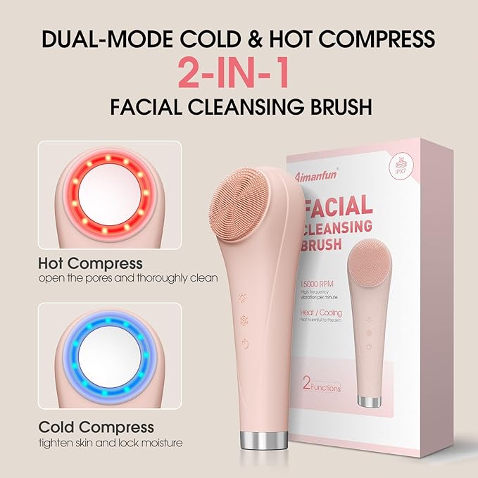 Facial Cleansing Brush,Silicone Face Scrubber,Pore Scrubber for Women Men,IPX7 Waterproof Exfoliating Face Brush,Rechargeable Electric Face Scrub,Pink-BrightBean Baby