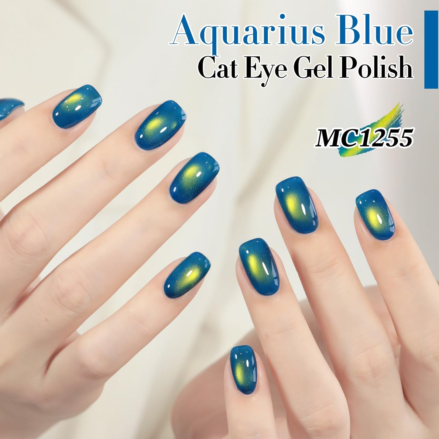 Double Rhythm Jelly Glass Cat Eye Gel Polish with Magnet 15ML Holographic Glitter Shimmer Translucent Sheer Color Magnetic Nail Polish Salon DIY at Home (Golden Blue-MC1255)-BrightBean Baby