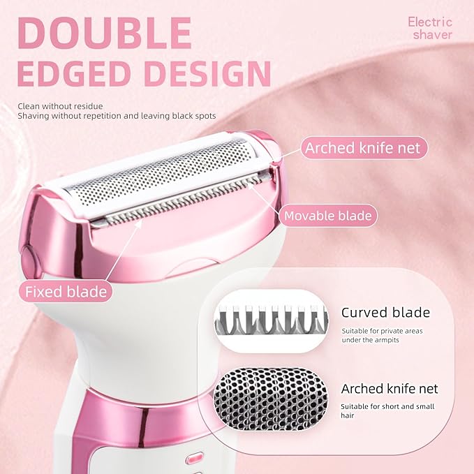 Electric Razors Shavers for Women, Bikini Trimmer 5 in 1 Electric Shaver Razor for Women Wet/Dry Face Razors for Face Nose Eyebrow Arms Armpit Legs Pubic Area Painless Facial Hair Removal