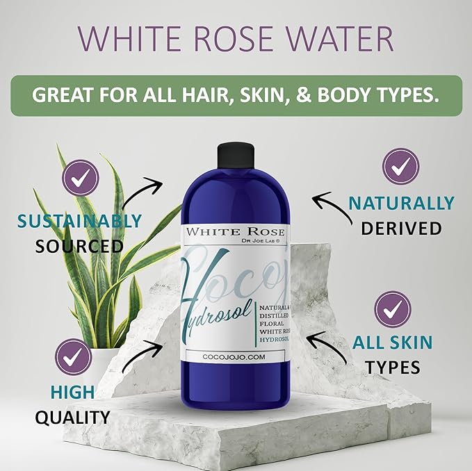 Dr Joe Lab White Rose Water Hydrosol - Pure Natural Distilled Bulgarian Rosewater Non-GMO Vegan Hydrating Toning Spray Mist Face Hair Skin Pores Locs Dreads - Packaging May Vary (32 oz)-BrightBean Baby