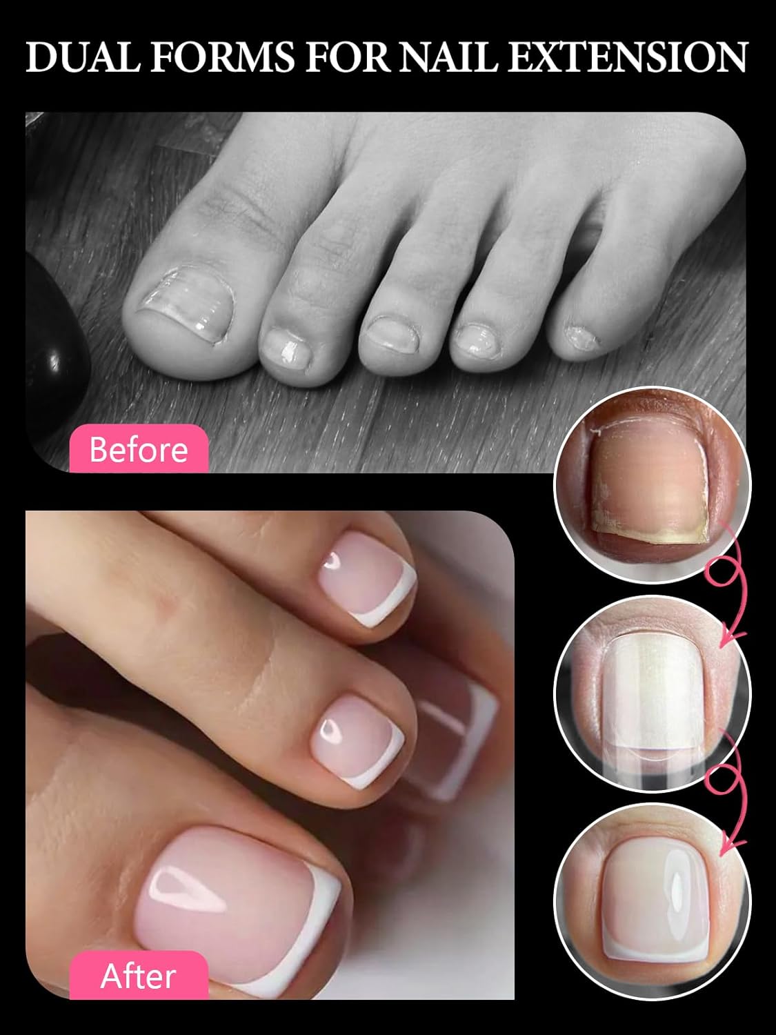 Poly Gel Toe Nail Form Set, EBANKU Reusable Toenails Dual Forms for Nail Extensions, Poly Gel Toe Nail Tips Pre-designed French Line Salon Home DIY Nail Art Supplies - 15 Sizes 150PCS-BrightBean Baby