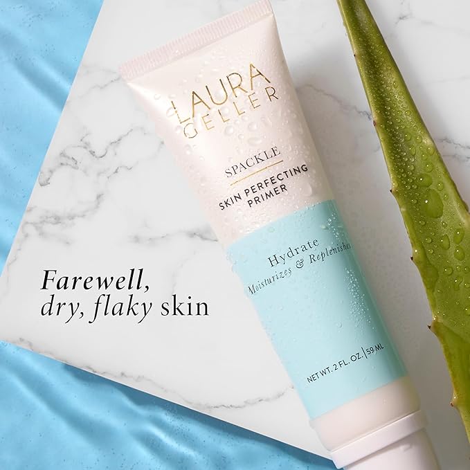 LAURA GELLER NEW YORK Laura's Must-Haves Kit 3pc: Baked Balance-n-Brighten Powder Foundation, Tan + Spackle Skin Perfecting Makeup Primer, Hydrate + Airbrush Round Kabuki Brush-BrightBean Baby