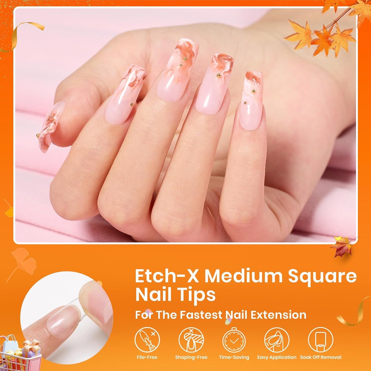 Beetles Nail Tips Medium Square 576Pcs 12 Sizes - Pre-Etched Soft Acrylic Nail Tips Half Matte False Nails Nail Art Full Cover Press Ons Nail Extensions Gift Set Home DIY Nail Salon-BrightBean Baby