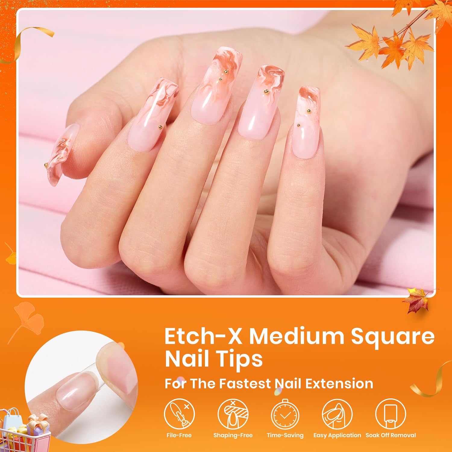 Beetles Nail Tips Medium Square 576Pcs 12 Sizes - Pre-Etched Soft Acrylic Nail Tips Half Matte False Nails Nail Art Full Cover Press Ons Nail Extensions Gift Set Home DIY Nail Salon-BrightBean Baby