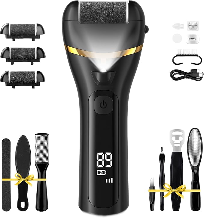 Electric Foot Callus Remover with 10000 RPM Motor and 3-Speed Settings, Foot File Kit with LED Light and Display for Women’s Home Pedicure, Waterproof Foot Grinder with Type-C Charging-BrightBean Baby