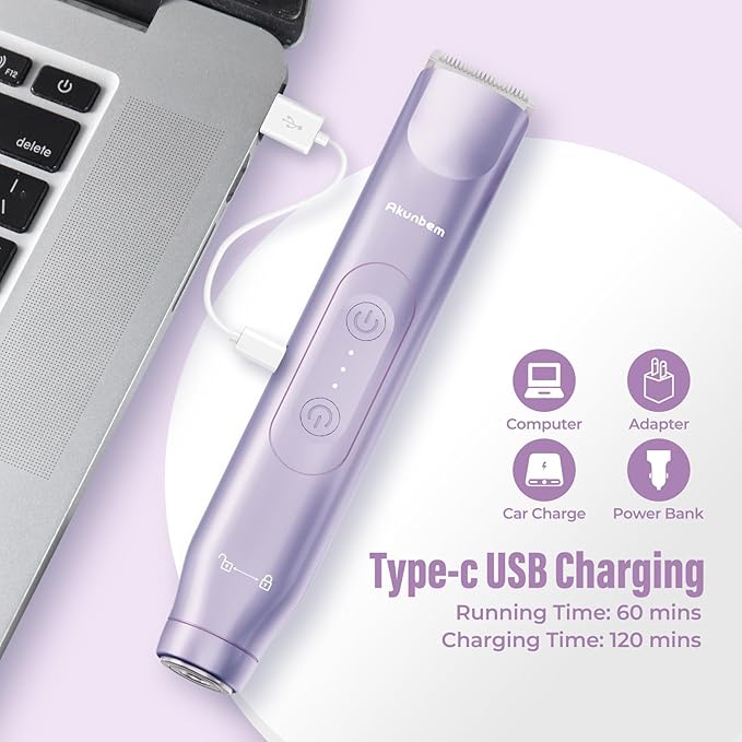 2 in 1 Women Electric Shaver Dual Head Bikini Trimmer for Women IPX7 Waterproof Wet & Dry Use Body Hair Trimmer and Facial Hair Remover for Bikini Underarm Leg Arm Body Face, Purple