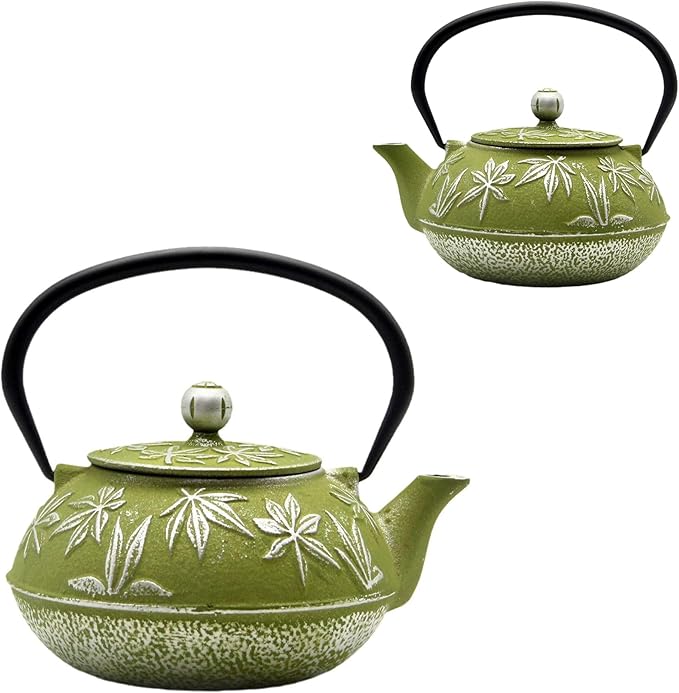 Cast Iron Teapot Tea Kettle with Stainless Steel Infuser for Stovetop Safe Coated with Enameled Interior Japanese Tetsubin with Maple Leaves Pattern(30.4oz/900ml) (Color-2)
