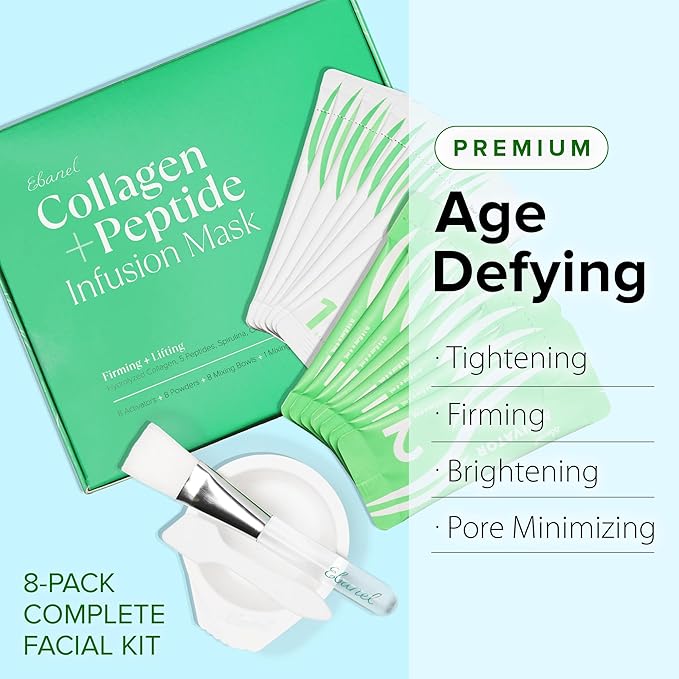 Ebanel Collagen Peptides Wash-Off Face Mask Set, 8 Pack Instant Skin Tightening and Lifting Masks, Brightening Face Mask with Niacinamide, Glutathione, Hyaluronic Acid, Vitamin C, Cica, B5, Albumen-BrightBean Baby