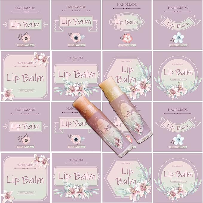 CRASPIRE Lip Balm Labels 80pcs Homemade Lip Balm Labels 2” Clear Lip Balm Labels for Tubes Printable Waterproof Lip Balm Stickers Labels for Lip Balm Handcream Candle Container（Flowers-Pink Purple）-BrightBean Baby