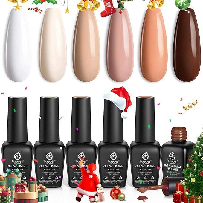 beetles Brown Gel Nail Polish Set Nude Gel Polish Nail Set 6 Colors Sandstorm Collection Peach Brown Natural Manicure Kit Soak Off Uv Led Lamp Needed for Women Gift Diy Home-BrightBean Baby