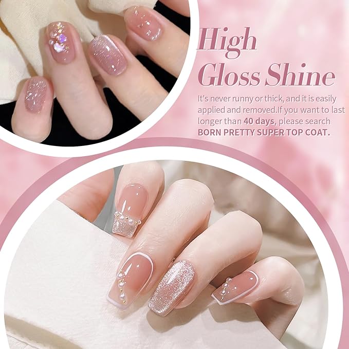 Born Pretty Cat Magnetic Eye Gel Nail Polish Jelly Pink Moonlight Crystal Glass Cat Magnetic Shimmer Glitter Holographic Nail Polish Salon Gel Manicure and Nail Art DIY at Home 7ML 6PCS-BrightBean Baby