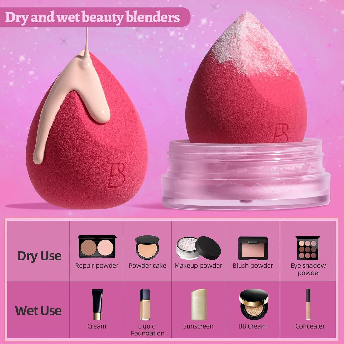 BS-MALL Professional Makeup Sponges Triangle Puff 49 Pcs- Pro V3.0 Cloud Technology Makeup Sponge Material Flawlessflow Mini Sponge Set & Triangle Puff With Waterproof Travel Silicone Bag Gift Set-BrightBean Baby