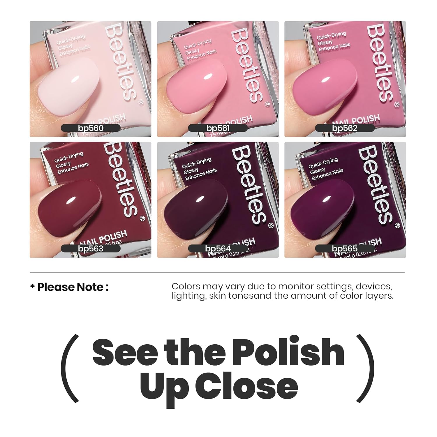 Beetles Nail Polish Set - Twilight Rose 6 Colors Quick Dry Baby Pink Burgundy Red Purple Plum High-Gloss Long-Lasting Nail Polish for DIY At-Home Manicure Fall Gift for Women-BrightBean Baby