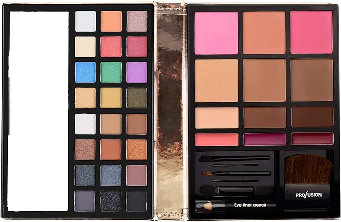 Profusion Cosmetics - Face - Professional Eyeshadow Lip Gloss Blush Highlighter Bronzer Eyebrow Wax Powder Eyeliner Pencil, Brushes Included Makeup Set-BrightBean Baby