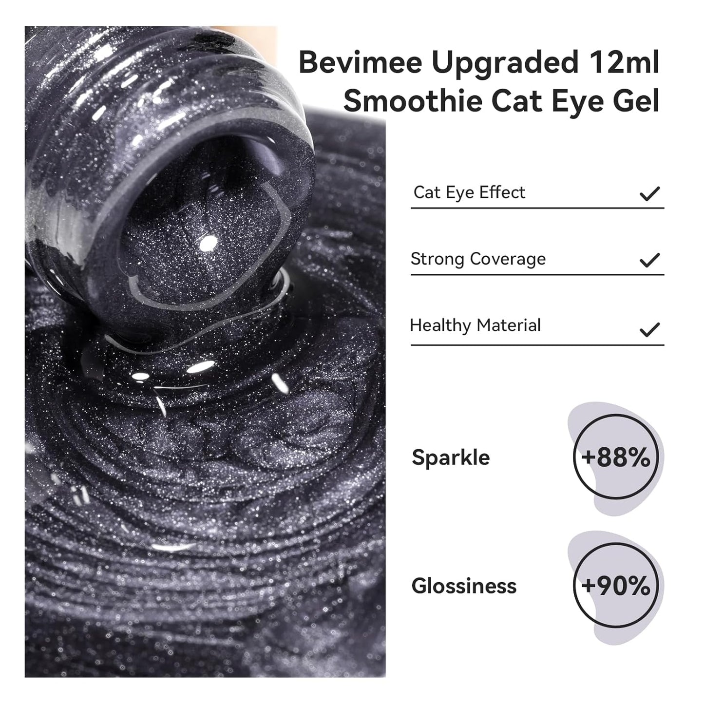 Cat Eye Gel Polish - Black, Glitter Magnetic Nail Polish Moonlight, Cateye Polish With Magnet Stick Holographic Shimmer Cateye Effect, UV Velvet Gel Nail Art Manicure Salon DIY Home, 12ML-BrightBean Baby