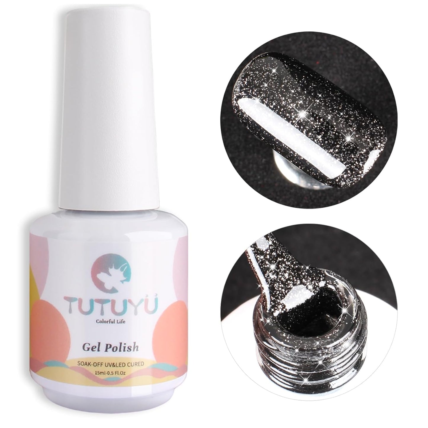 Glitter Black Gel Polish,Sparkle Shimmer Black Glitter Gel Nail Polish,15ml Soak Off UV Gel Polish for DIY Manicure, Gifts for Women Grils - GP0065-BrightBean Baby