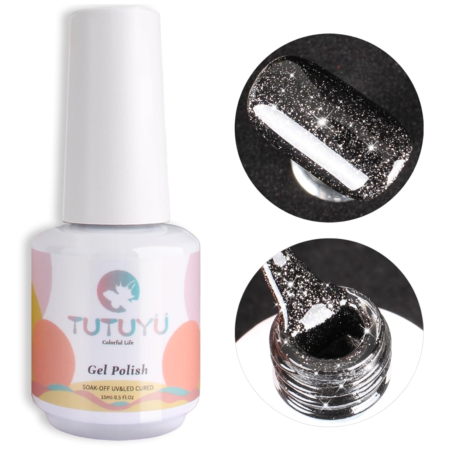 Glitter Black Gel Polish,Sparkle Shimmer Black Glitter Gel Nail Polish,15ml Soak Off UV Gel Polish for DIY Manicure, Gifts for Women Grils - GP0065-BrightBean Baby