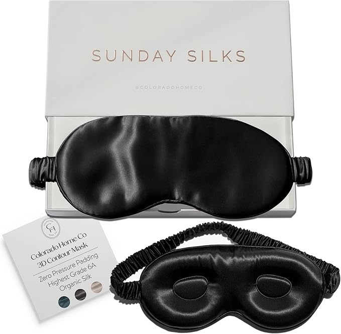 SUNDAYSILKS™ 3D Contoured Silk Sleep Mask | Padded Silk Eye Mask with Eye Cups for Lash Extensions | Blackout, Organic for Women & Men, Perfect for Travel, Slip-Free Deep Sleeping, Antifaz para Dormir-BrightBean Baby