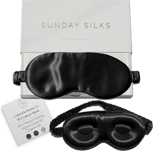 SUNDAYSILKS™ 3D Contoured Silk Sleep Mask | Padded Silk Eye Mask with Eye Cups for Lash Extensions | Blackout, Organic for Women & Men, Perfect for Travel, Slip-Free Deep Sleeping, Antifaz para Dormir-BrightBean Baby