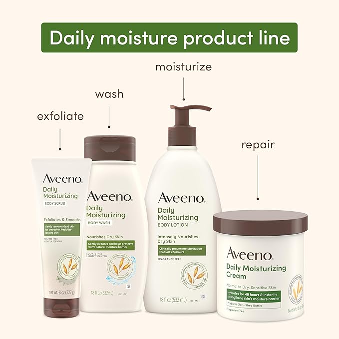 Aveeno Daily Moisturizing Body Lotion, Body Lotion for Dry Skin with Prebiotic Oat, Paraben Free, Fragrance Free, Non-Greasy, Non-Comedogenic Moisturizer, 8 FL OZ-BrightBean Baby