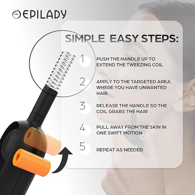Epilady Precision Coil Tweezer, Facial Hair Remover with Ergonomic Design, Hair-Removal Tool for Upper Lip, Chin, and Face, Portable Tweezers for Facial Hair-BrightBean Baby