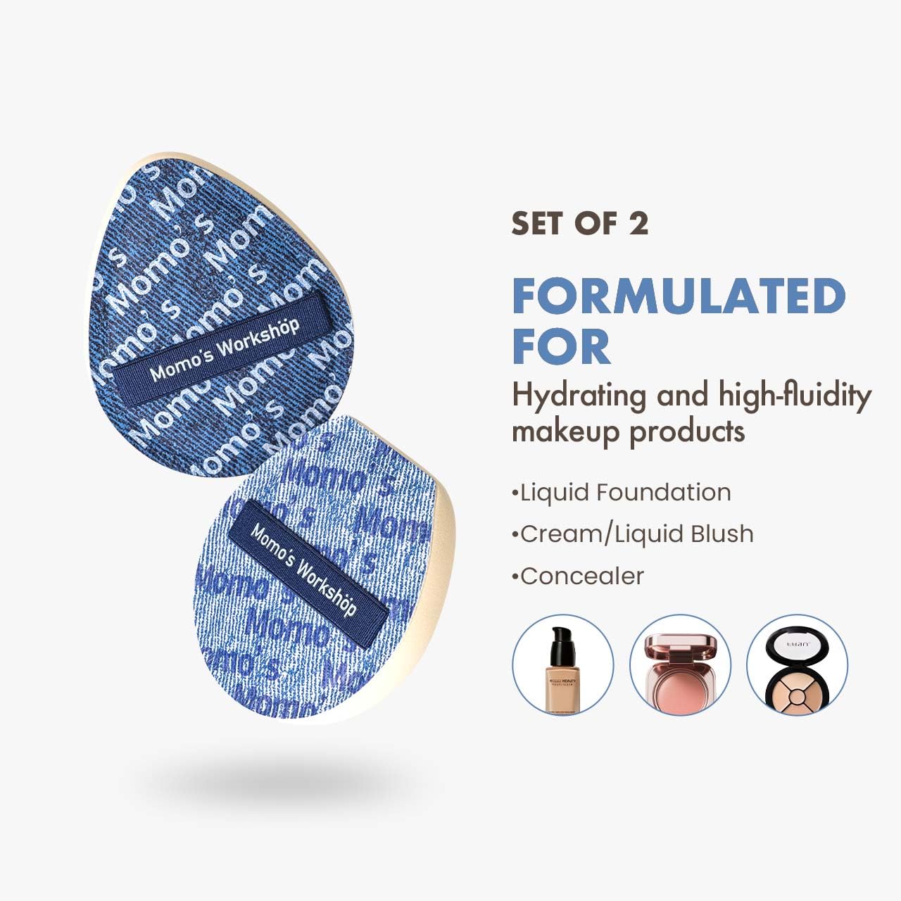 Blue Denim Makeup Sponges,Super Soft Blenders for Liquid Foundation, Dual Design (Egg + Flat Edge), Natural Skin-Like Finish, Makeup Puffs for Blending,Travel Friendly,2pcs for Halloween Themed-BrightBean Baby