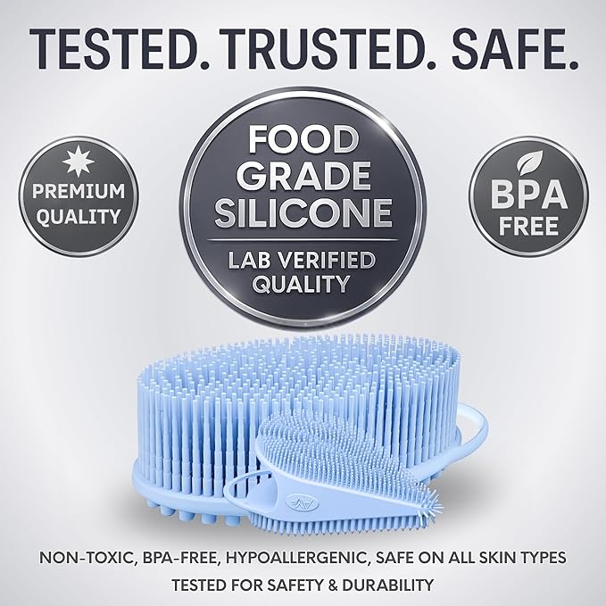 Avilana Silicone Body Scrubber – Gentle Shower Brush & Loofah Alternative- Food Grade & Lab Tested – Fast-Drying, Hygienic, BPA-Free Silicone Body Gentle Exfoliator (Blue, Body & Face)-BrightBean Baby