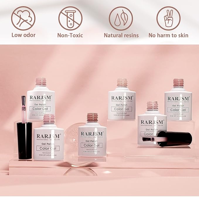 RARJSM Nude Gel Polish Set Jelly Pink Collection of 6 Transparent Natural Colors Sheer Pink Milky Mavue Purple Light Brown French Manicure LED UV Gel Nail Polish Soak Off Curing Requires Home Salon-BrightBean Baby