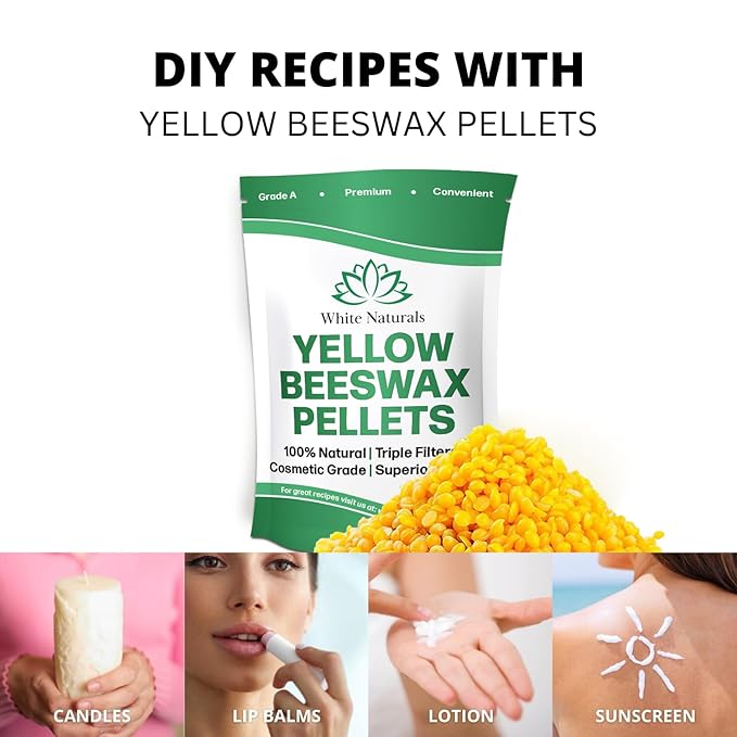 Yellow Beeswax Pellets 2lb (1lb in Each Bag), Pure, Natural, Cosmetic Grade, Organic, Bees Wax Pastilles, 3X Filtered, Great For Candle Making, Soaps, DIY Lip Balms, Lotions By White Naturals-BrightBean Baby