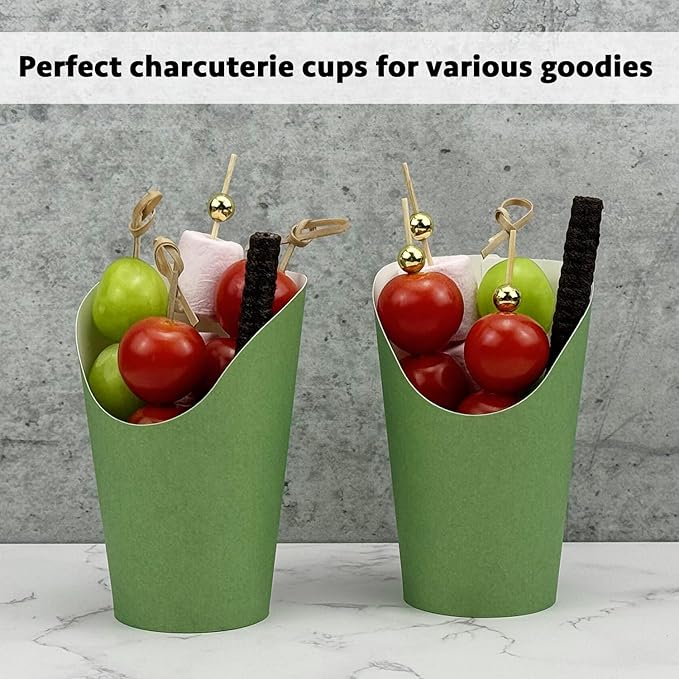 CAMKYDE 100 Pcs French Fries Holder, 12oz Disposable Paper French Fry Cups Sage Green Charcuterie Cups for all Occasions (12oz, Sage Green)