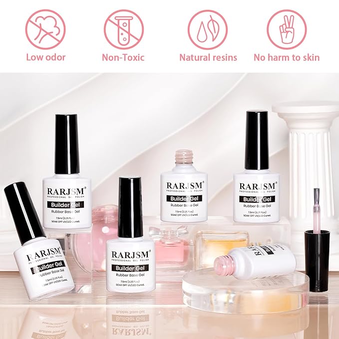 RARJSM Nude Rubber Base Gel Nail Polish Set Clear Sheer Milky White Opaque Pink Builder Base Gel in a Bottle Hard Extension Gel Skin Tone 6 Netural Colors Cured for Nails at Home Salon DIY Beginner-BrightBean Baby