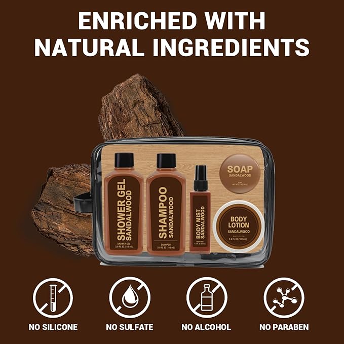 Gift Sets for Men Bath and Body Mens Gifts 6pcs Sandalwood Travel Size sets with Shampoo, Shower Gel, Soap, Body Lotion, Birthday Gifts for Men, Self Care Fathers Day Gifts-BrightBean Baby