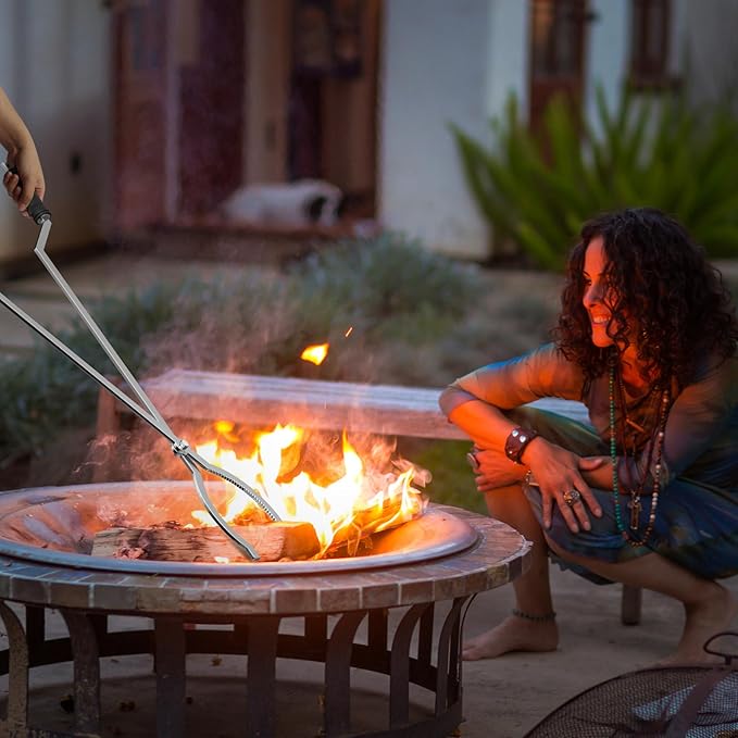 KEESHA 40" Fire Tongs Fire Pit Tongs Set, 40" Fire Poker Set Stainless Steel Log Grabbers Fire Pit Tools Fireplace Tongs for Outdoor Indoor Campfire Picnic Backyard Accessories
