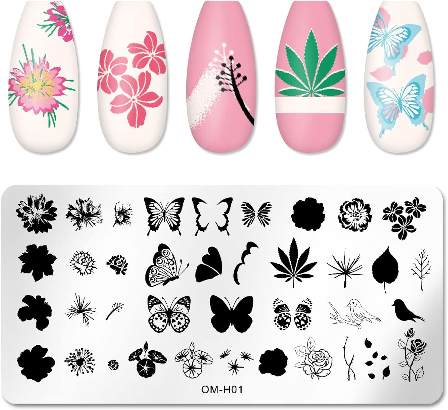 6pcs Nail Art Stamping Plates Set Manicuring Accessories Butterfly Leaves Flowers Fruits Geometry Heart Love Image Template for DIY Tips Decoration-BrightBean Baby